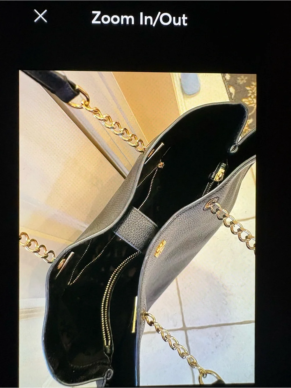 Tory Burch Black Pebbled Leather Tote with Gold Hardware